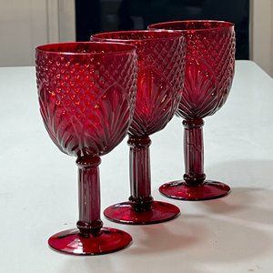 Vintage Ruby Red Glass Water, Wine Goblets. 6-7/8 in. Holiday Gifts, Drinkware